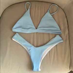 Ribbed light blue triangle bikini NWOT